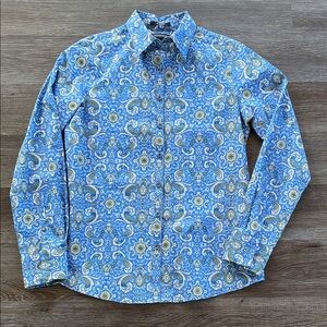 Lands’ End No Iron Supima Button Down Shirt Women’s Size 4 Blue Paisley